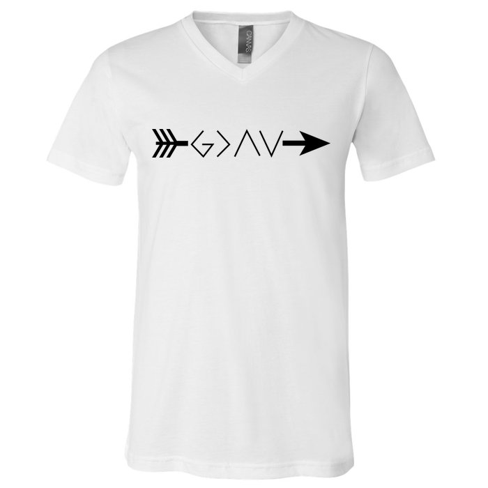 Inspirational Christian God Is Greater Than The High And Lows Shooting Arrow V-Neck T-Shirt