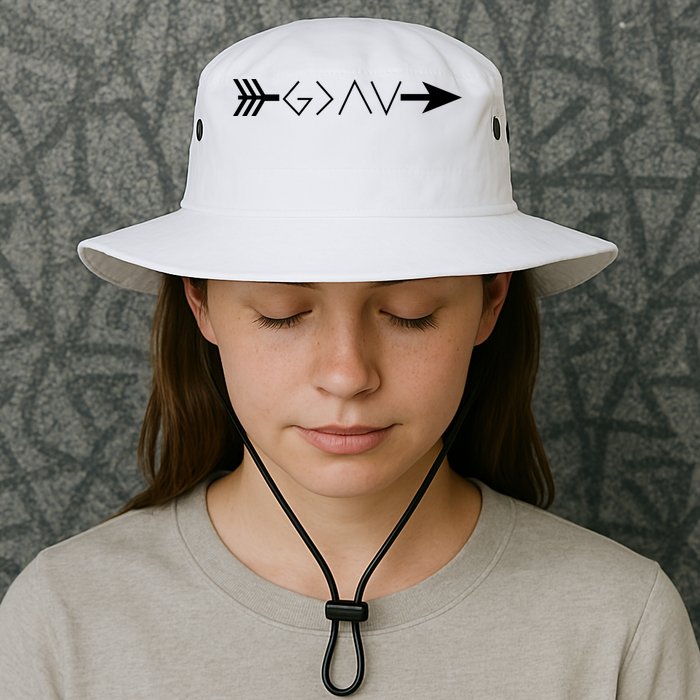 Inspirational Christian God Is Greater Than The High And Lows Shooting Arrow Bucket Hat