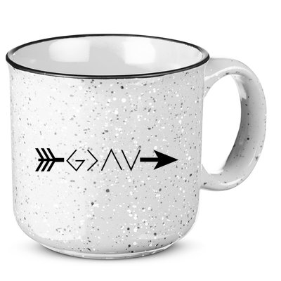 Inspirational Christian God Is Greater Than The High And Lows Shooting Arrow 15oz Campfire Ceramic Mug