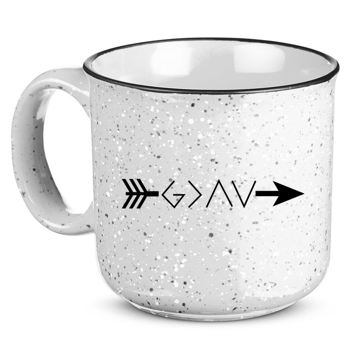 Inspirational Christian God Is Greater Than The High And Lows Shooting Arrow 15oz Campfire Ceramic Mug