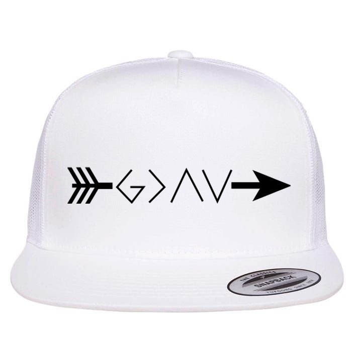 Inspirational Christian God Is Greater Than The High And Lows Shooting Arrow Flat Bill Trucker Hat