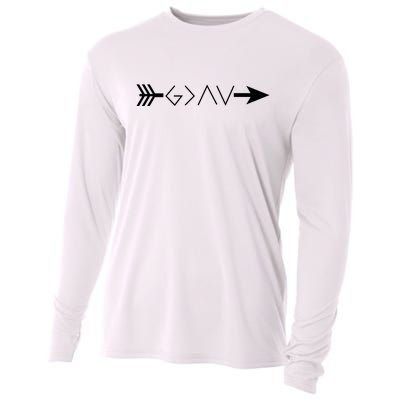 Inspirational Christian God Is Greater Than The High And Lows Shooting Arrow Cooling Performance Long Sleeve Crew