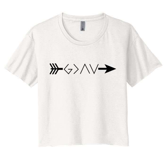 Inspirational Christian God Is Greater Than The High And Lows Shooting Arrow Crop Top