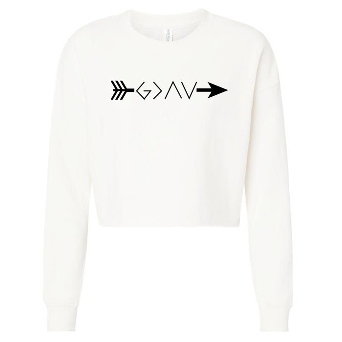 Inspirational Christian God Is Greater Than The High And Lows Shooting Arrow Cropped Pullover Crew