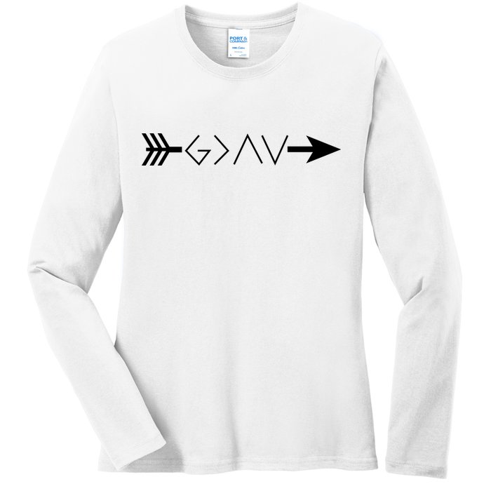 Inspirational Christian God Is Greater Than The High And Lows Shooting Arrow Ladies Long Sleeve Shirt