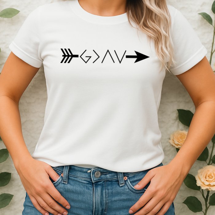 Inspirational Christian God Is Greater Than The High And Lows Shooting Arrow Womens T-Shirt