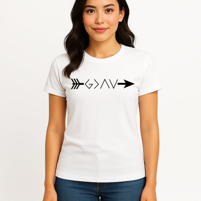 Inspirational Christian God Is Greater Than The High And Lows Shooting Arrow Womens T-Shirt