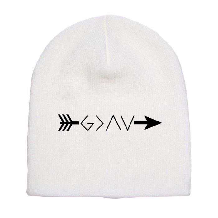 Inspirational Christian God Is Greater Than The High And Lows Shooting Arrow Short Acrylic Beanie