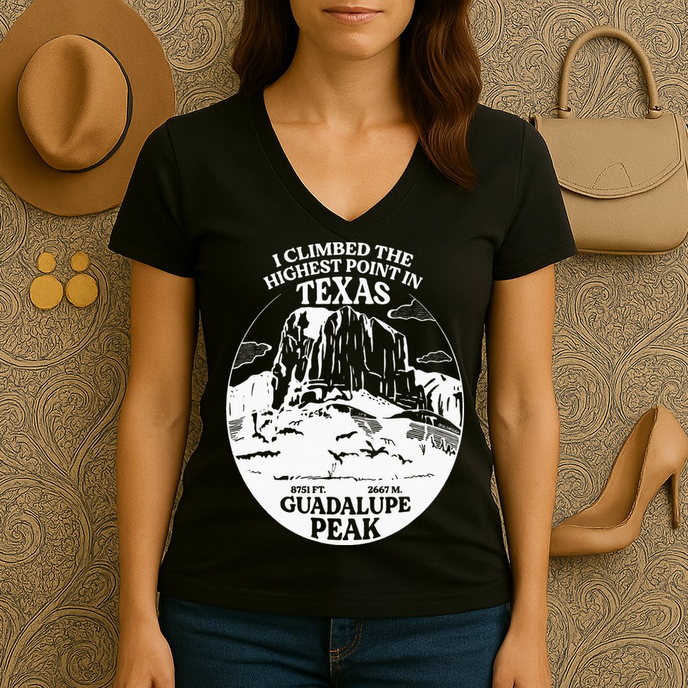 I Climbed Guadalupe Peak- The Highest Point In Texas Women's V-Neck T-Shirt