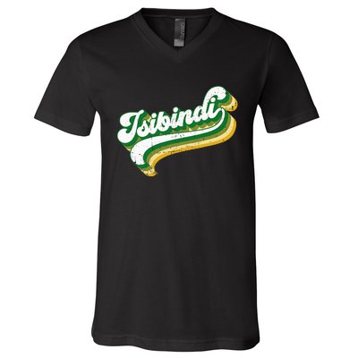 Isibindi Colorful Groovy Retro Style School Spirit Wear V-Neck T-Shirt