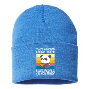 I Coffee Hate People And Knows Things Panda Great Gift Sustainable Knit Beanie