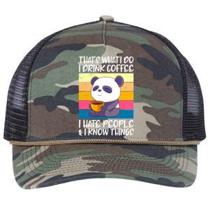 I Coffee Hate People And Knows Things Panda Great Gift Retro Rope Trucker Hat Cap