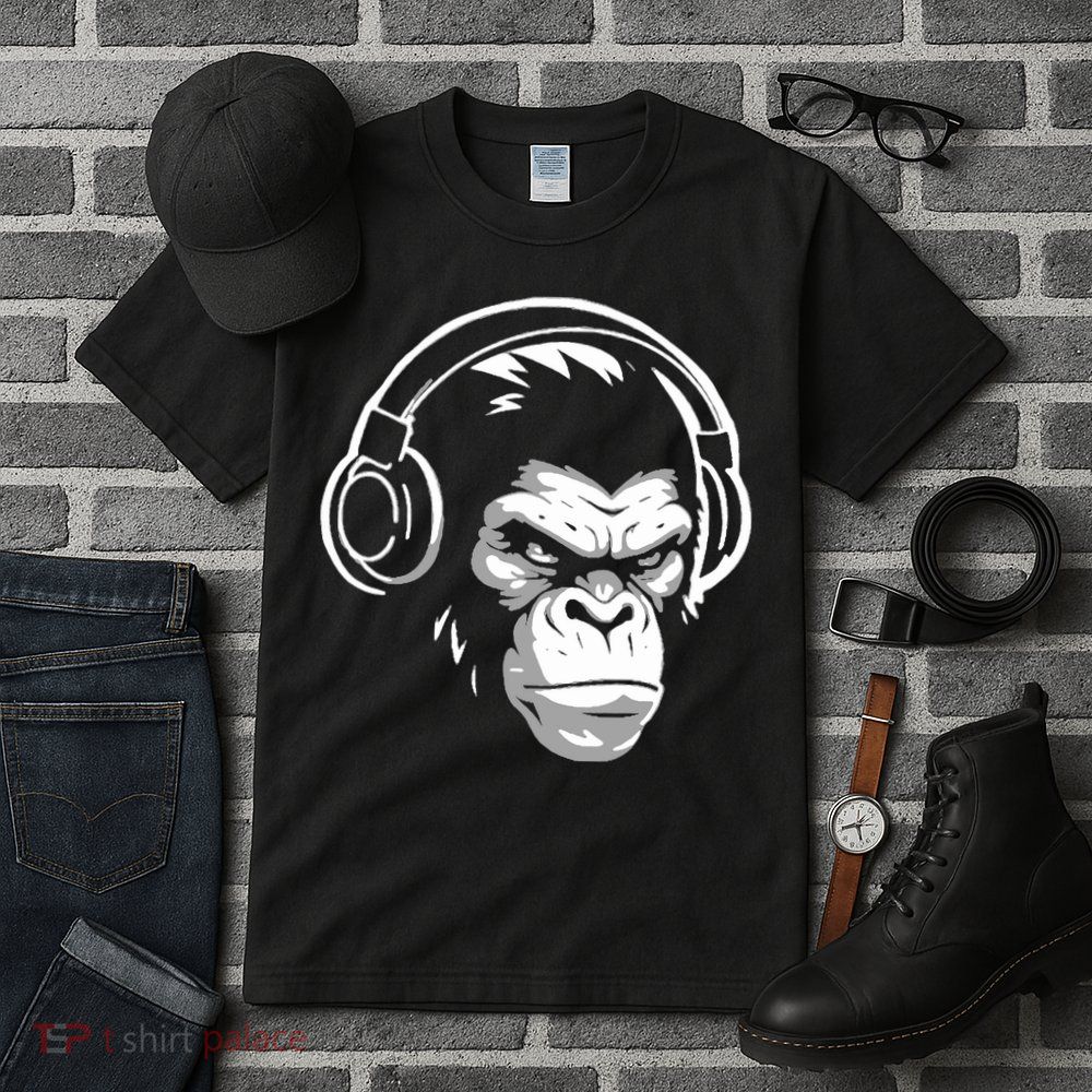 Intense Chimp & Headphones Chimpanzee Wildlife Lover Tall T-Shirt