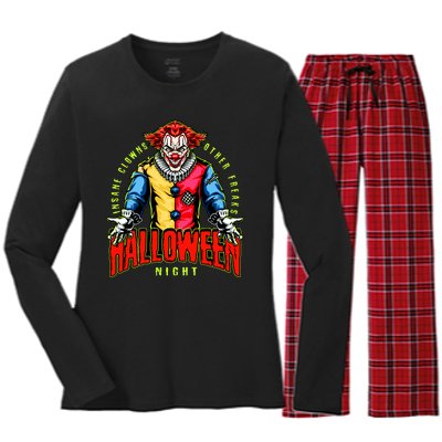 Insane Clowns Halloween Night Creepy Clown Women's Long Sleeve Flannel Pajama Set 