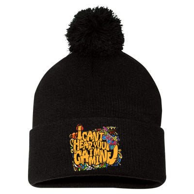 I Cant Hear You Im Gaming Pom Pom 12in Knit Beanie