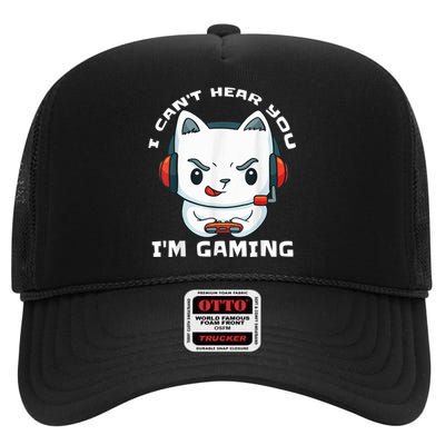 I Cant Hear You Im Gaming Funny Gamer Gift Mic And Headset High Crown Mesh Back Trucker Hat