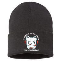 I Cant Hear You Im Gaming Funny Gamer Gift Mic And Headset Sustainable Knit Beanie