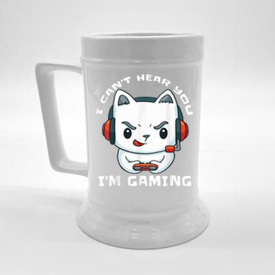 I Cant Hear You Im Gaming Funny Gamer Gift Mic And Headset Beer Stein