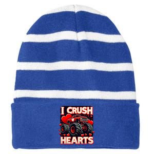 I Crush Hearts Valentines Day Striped Beanie with Solid Band