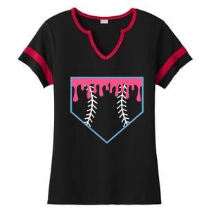 Ice Cream Home Plate Baseball Drip Ladies Halftime Notch Neck Tee