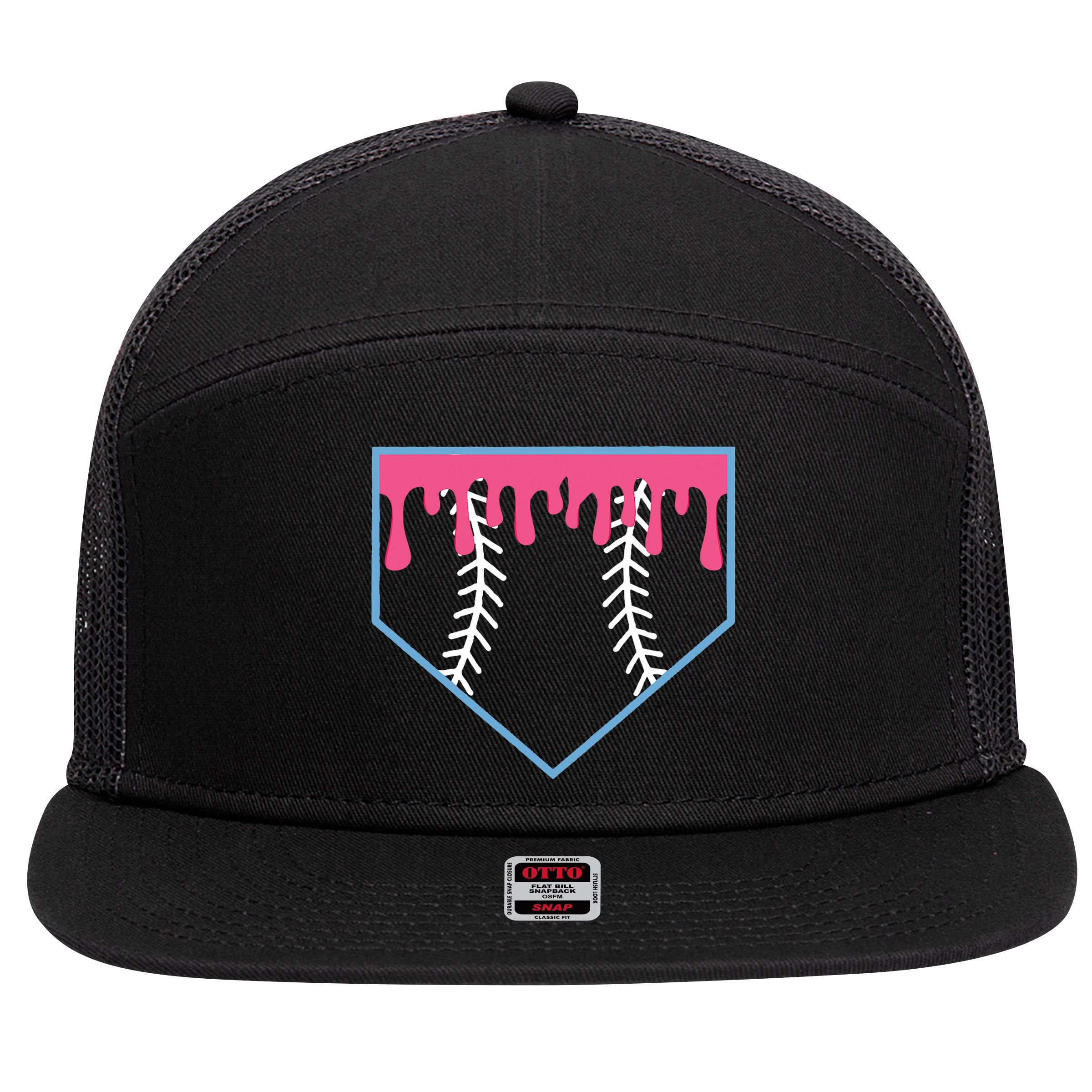 Ice Cream Home Plate Baseball Drip 7 Panel Mesh Trucker Snapback Hat