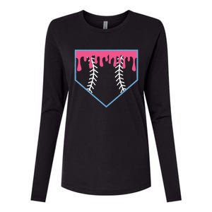 Ice Cream Home Plate Baseball Drip Womens Cotton Relaxed Long Sleeve T-Shirt