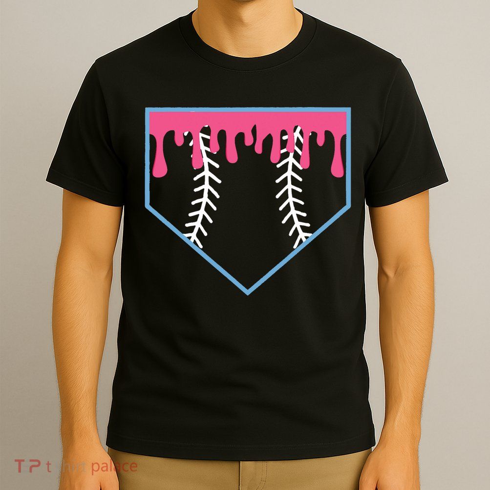 Ice Cream Home Plate Baseball Drip T-Shirt