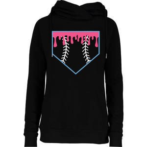 Ice Cream Home Plate Baseball Drip Womens Funnel Neck Pullover Hood