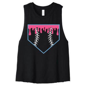 Ice Cream Home Plate Baseball Drip Women's Racerback Cropped Tank