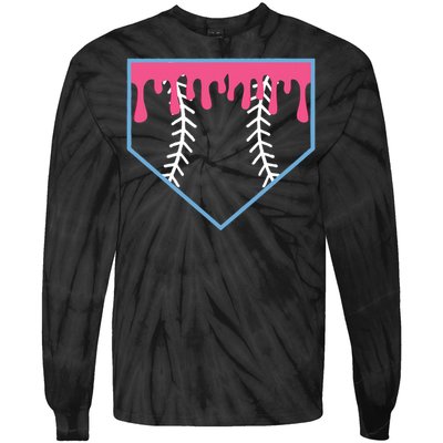 Ice Cream Home Plate Baseball Drip Tie-Dye Long Sleeve Shirt