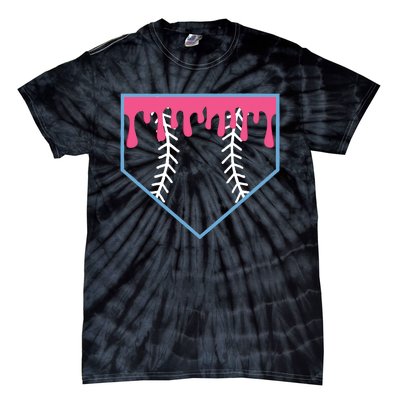 Ice Cream Home Plate Baseball Drip Tie-Dye T-Shirt