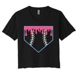 Ice Cream Home Plate Baseball Drip Women's Crop Top Tee