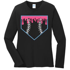 Ice Cream Home Plate Baseball Drip Ladies Long Sleeve Shirt