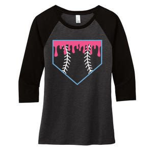 Ice Cream Home Plate Baseball Drip Women's Tri-Blend 3/4-Sleeve Raglan Shirt