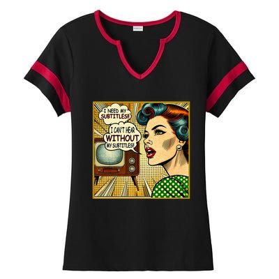 I CanT Hear Need Subtitles Watch Loud Tv Humorous Sayings Ladies Halftime Notch Neck Tee