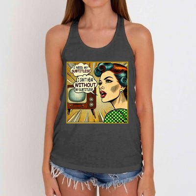 I CanT Hear Need Subtitles Watch Loud Tv Humorous Sayings Women's Knotted Racerback Tank