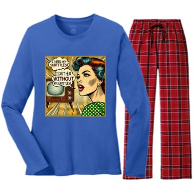 I CanT Hear Need Subtitles Watch Loud Tv Humorous Sayings Women's Long Sleeve Flannel Pajama Set 