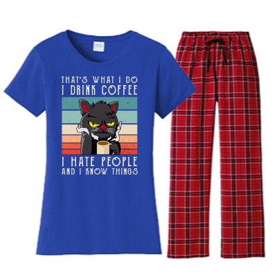 I Coffee Hate People And I Know Things Cat Gift Women's Flannel Pajama Set