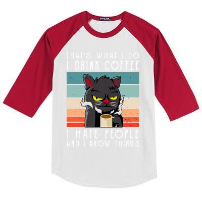 I Coffee Hate People And I Know Things Cat Gift Kids Colorblock Raglan Jersey