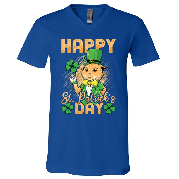 Irish Cat Happy St Patricks Day Cute Gift V-Neck T-Shirt