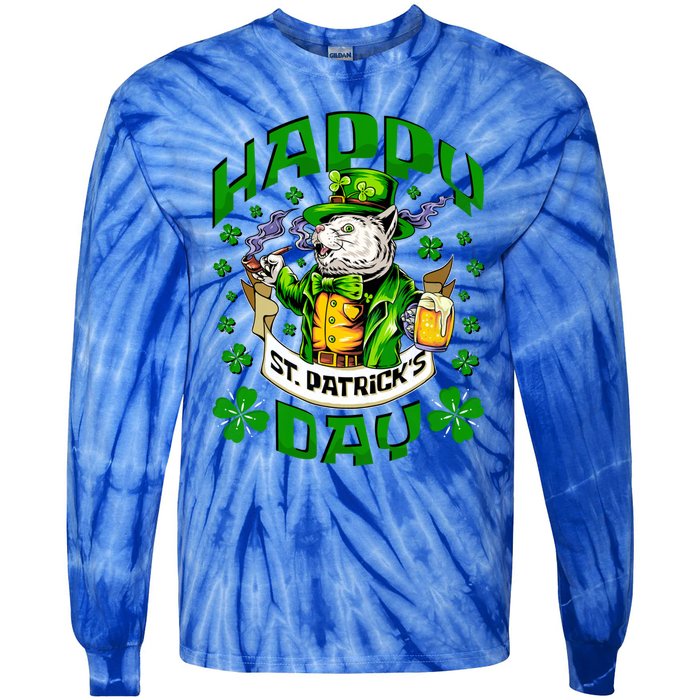 Irish Cat Happy St Patricks Day Gift Tie-Dye Long Sleeve Shirt