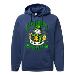 Irish Cat Happy St Patricks Day Gift Performance Fleece Hoodie