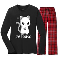 Introvert Cat Humor Antisocial Sarcasm Women's Long Sleeve Flannel Pajama Set 