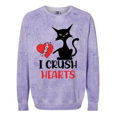 I Crush Hearts Funny Black Cats Valentine Cat Crusher Lovers Gift Colorblast Crewneck Sweatshirt