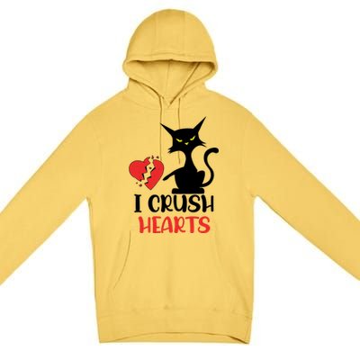 I Crush Hearts Funny Black Cats Valentine Cat Crusher Lovers Gift Premium Pullover Hoodie