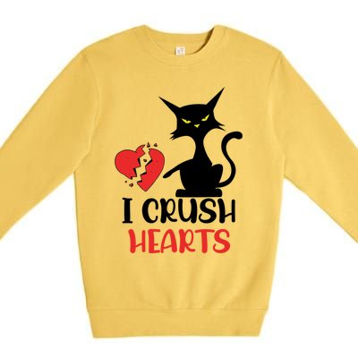 I Crush Hearts Funny Black Cats Valentine Cat Crusher Lovers Gift Premium Crewneck Sweatshirt