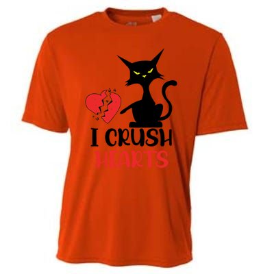 I Crush Hearts Funny Black Cats Valentine Cat Crusher Lovers Gift Cooling Performance Crew T-Shirt