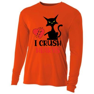 I Crush Hearts Funny Black Cats Valentine Cat Crusher Lovers Gift Cooling Performance Long Sleeve Crew