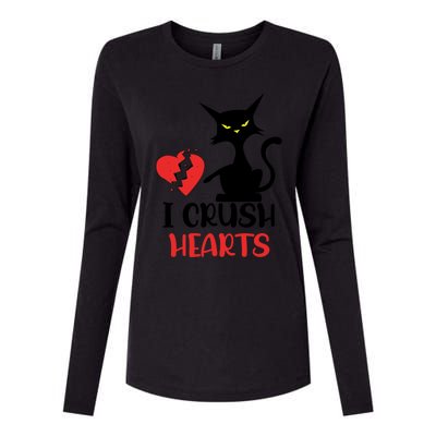 I Crush Hearts Funny Black Cats Valentine Cat Crusher Lovers Gift Womens Cotton Relaxed Long Sleeve T-Shirt