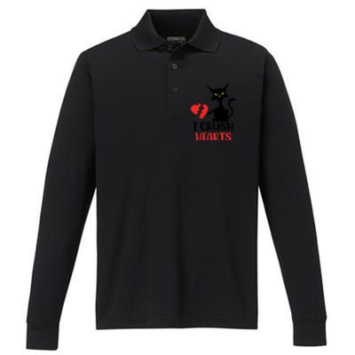 I Crush Hearts Funny Black Cats Valentine Cat Crusher Lovers Gift Performance Long Sleeve Polo